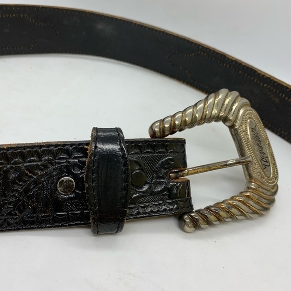 Nocona Flower Embossed Calf Hair Leather Belt with Silver Tone Buckle K549 SZ 36 - Picture 8 of 9